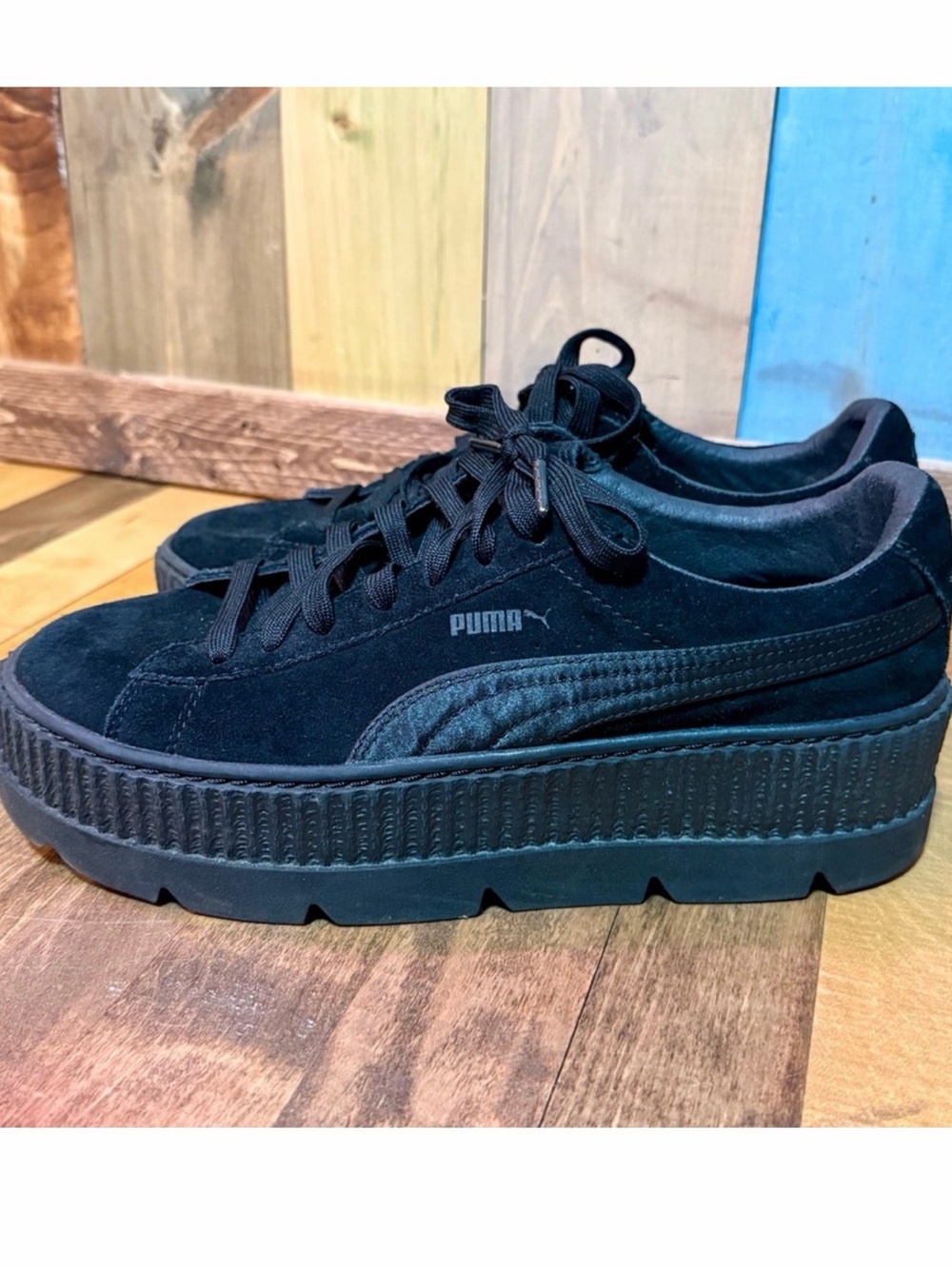 PUMA Fenty Creeper Black Suede Platform Sneakers – Men’s Size 10